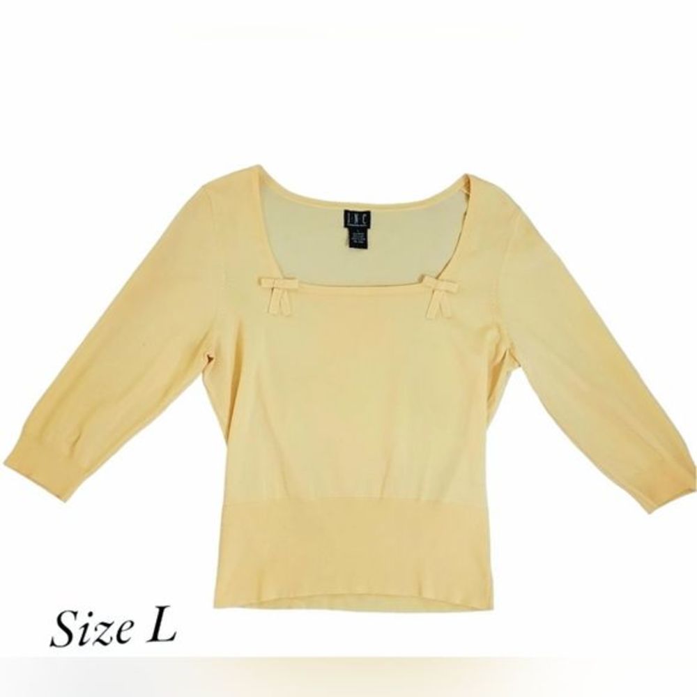 INC International Yellow Bow Retro Vintage Vibes Mid Sleeve Length Womens Shirt
